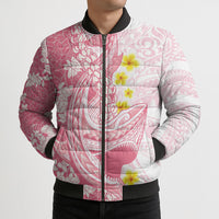 Pink Hawaii Shark Tattoo Bomber Puffer Jacket Puakenikeni Lei Plumeria Polynesian Pattern LT14 - Polynesian Pride