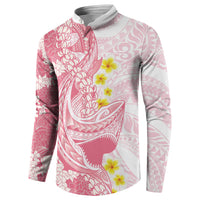 Pink Hawaii Shark Tattoo Button Sweatshirt Puakenikeni Lei Plumeria Polynesian Pattern LT14 - Polynesian Pride