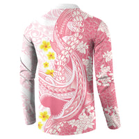 Pink Hawaii Shark Tattoo Button Sweatshirt Puakenikeni Lei Plumeria Polynesian Pattern LT14 - Polynesian Pride