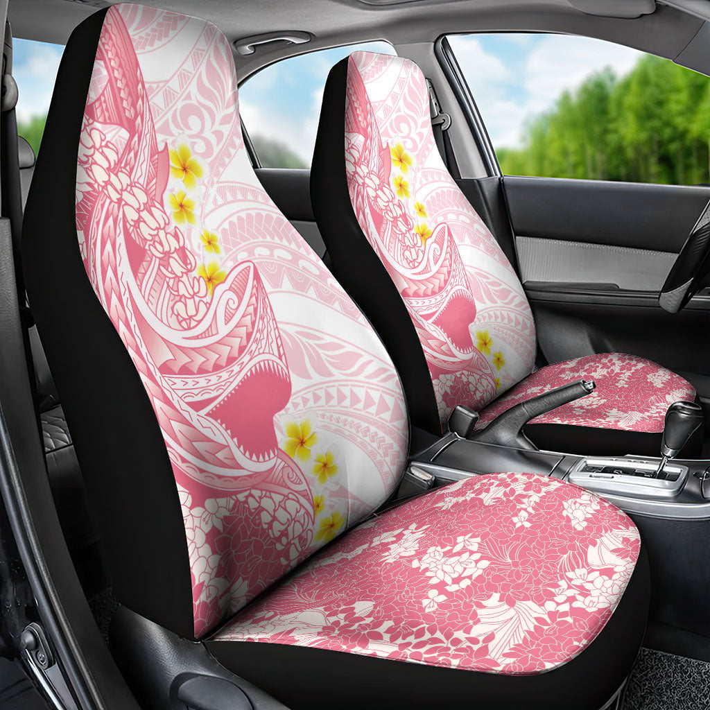 Pink Hawaii Shark Tattoo Car Seat Cover Puakenikeni Lei Plumeria Polynesian Pattern