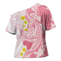 Pink Hawaii Shark Tattoo Cross Shoulder Shirt Puakenikeni Lei Plumeria Polynesian Pattern LT14 - Polynesian Pride