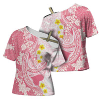 Pink Hawaii Shark Tattoo Cross Shoulder Shirt Puakenikeni Lei Plumeria Polynesian Pattern LT14 - Polynesian Pride