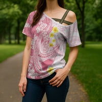 Pink Hawaii Shark Tattoo Cross Shoulder Shirt Puakenikeni Lei Plumeria Polynesian Pattern LT14 - Polynesian Pride