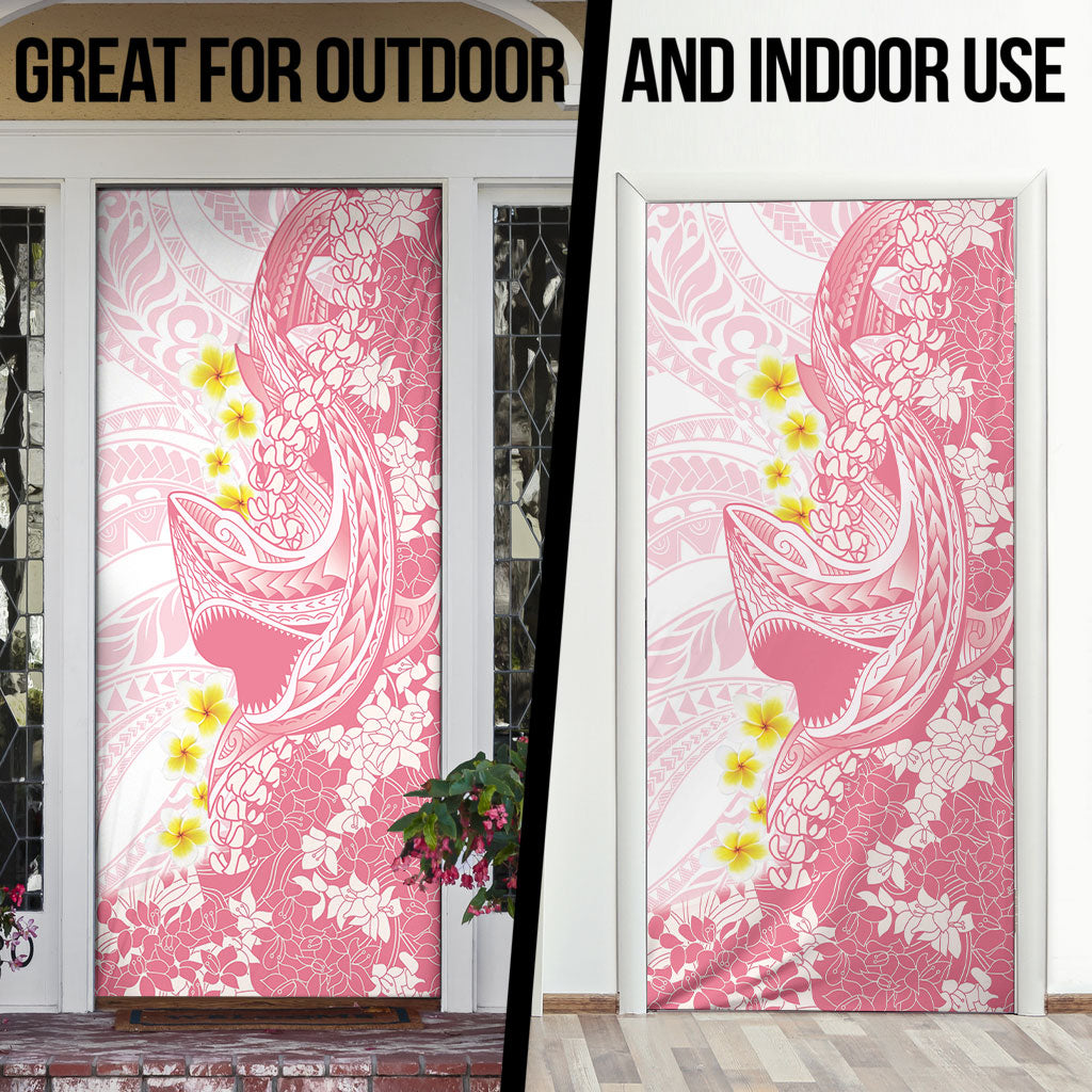 Pink Hawaii Shark Tattoo Door Cover Puakenikeni Lei Plumeria Polynesian Pattern LT14 - Polynesian Pride