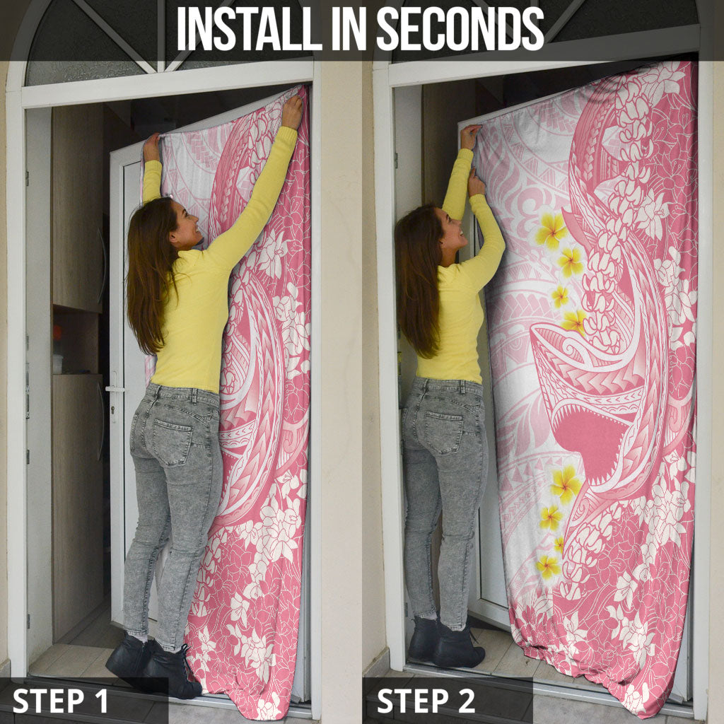Pink Hawaii Shark Tattoo Door Cover Puakenikeni Lei Plumeria Polynesian Pattern LT14 - Polynesian Pride