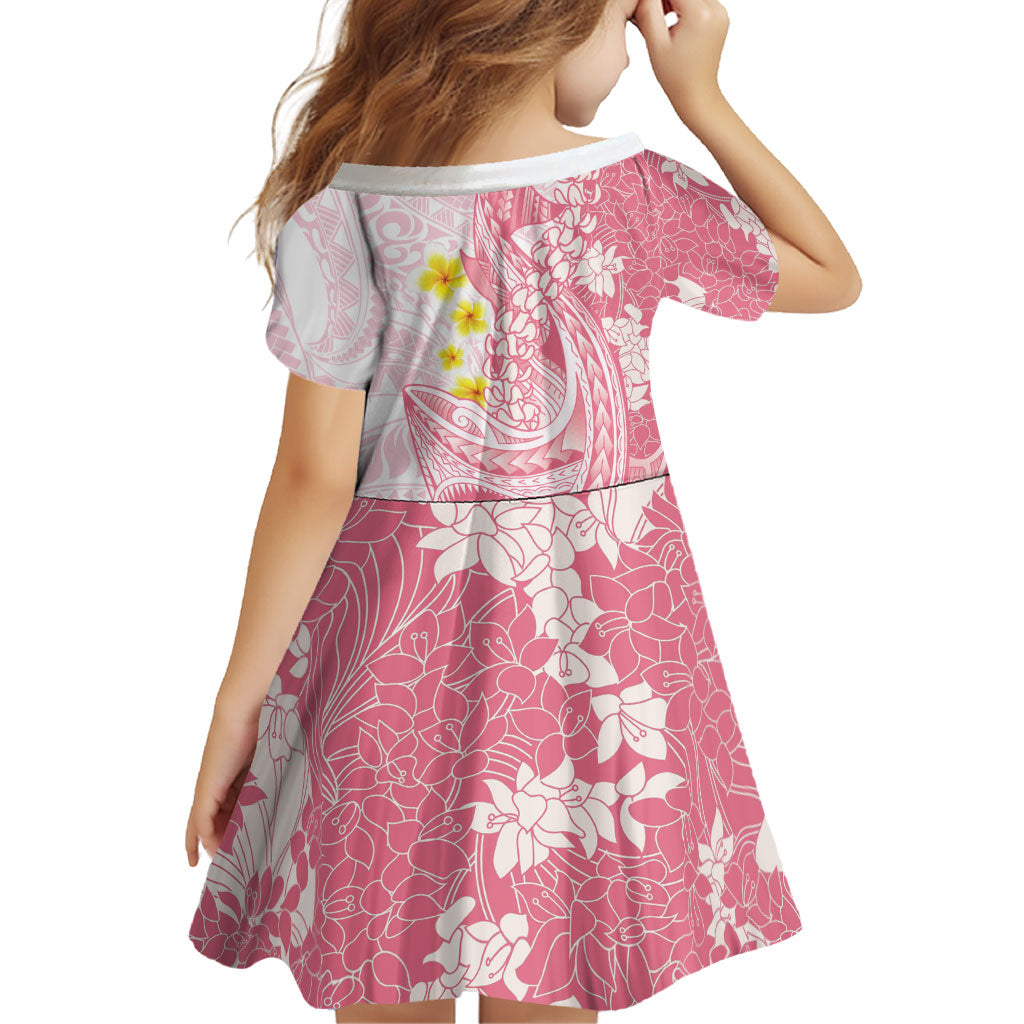Pink Hawaii Shark Tattoo Family Matching Long Sleeve Bodycon Dress and Hawaiian Shirt Puakenikeni Lei Plumeria Polynesian Pattern