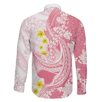 Pink Hawaii Shark Tattoo Family Matching Long Sleeve Bodycon Dress and Hawaiian Shirt Puakenikeni Lei Plumeria Polynesian Pattern