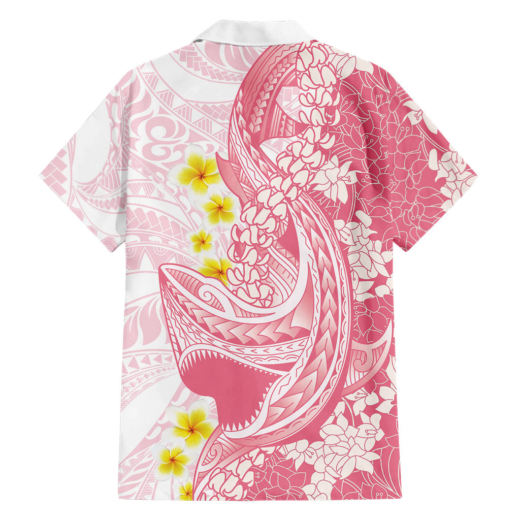 Pink Hawaii Shark Tattoo Family Matching Off The Shoulder Long Sleeve Dress and Hawaiian Shirt Puakenikeni Lei Plumeria Polynesian Pattern