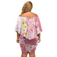 Pink Hawaii Shark Tattoo Family Matching Off Shoulder Short Dress and Hawaiian Shirt Puakenikeni Lei Plumeria Polynesian Pattern