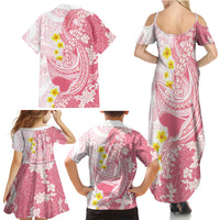 Pink Hawaii Shark Tattoo Family Matching Summer Maxi Dress and Hawaiian Shirt Puakenikeni Lei Plumeria Polynesian Pattern