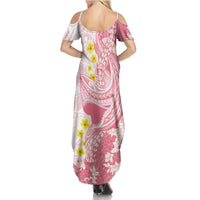 Pink Hawaii Shark Tattoo Family Matching Summer Maxi Dress and Hawaiian Shirt Puakenikeni Lei Plumeria Polynesian Pattern