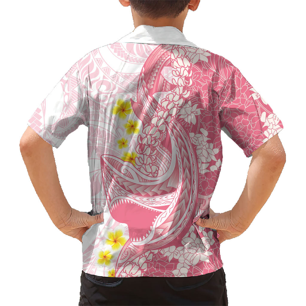 Pink Hawaii Shark Tattoo Family Matching Tank Maxi Dress and Hawaiian Shirt Puakenikeni Lei Plumeria Polynesian Pattern