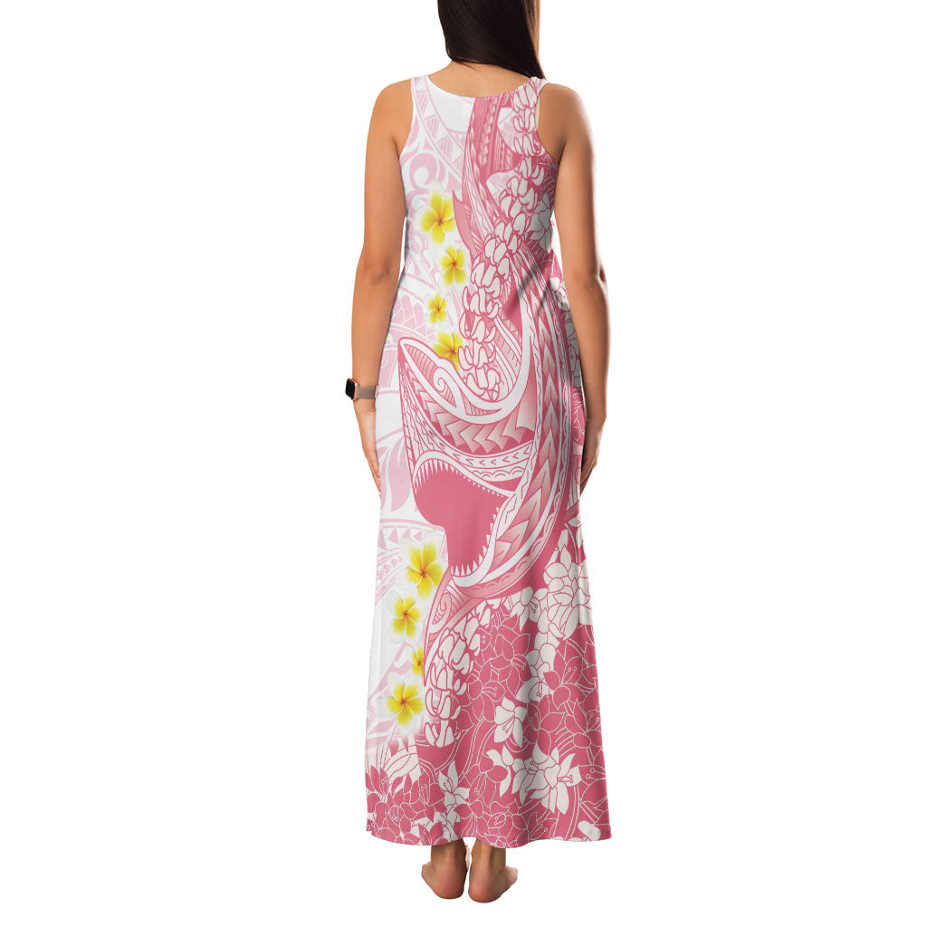 Pink Hawaii Shark Tattoo Family Matching Tank Maxi Dress and Hawaiian Shirt Puakenikeni Lei Plumeria Polynesian Pattern