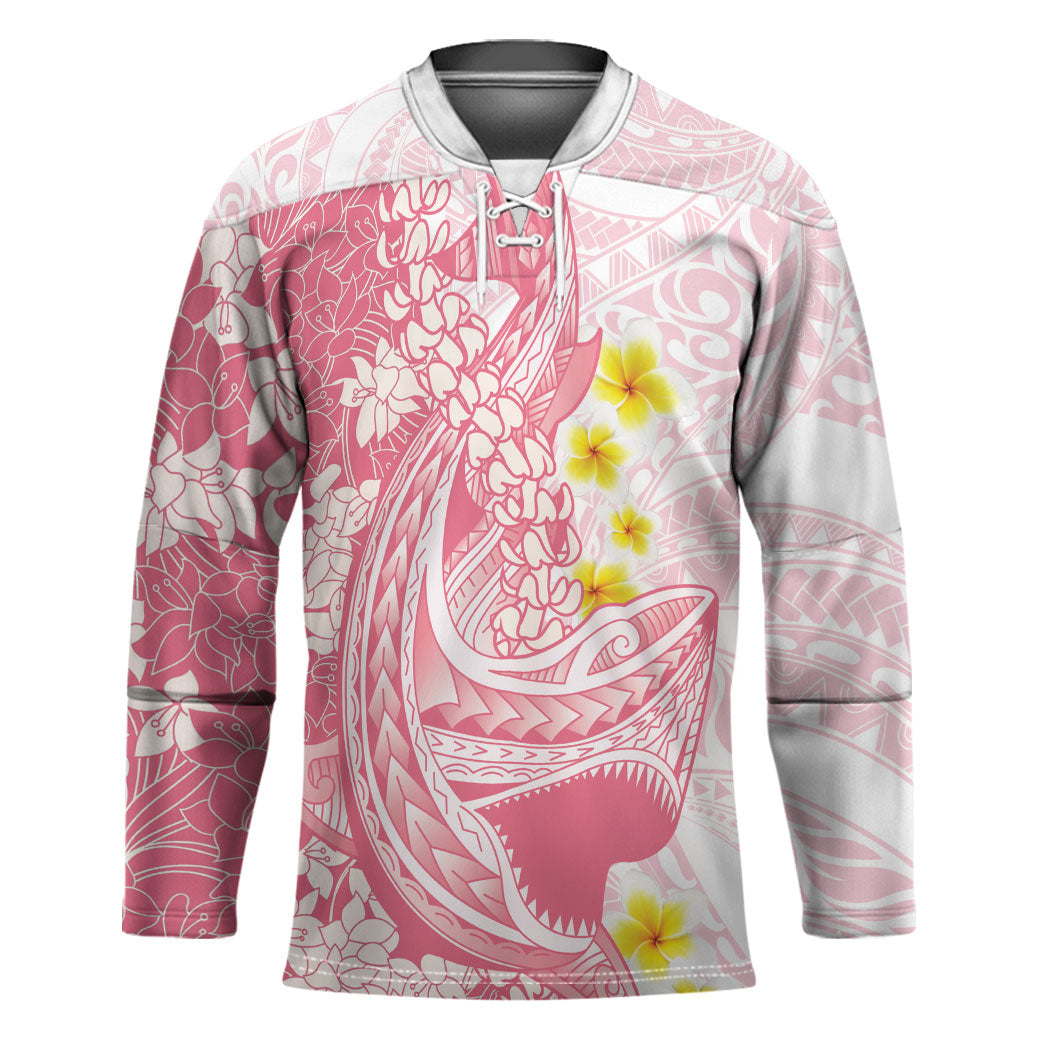 Pink Hawaii Shark Tattoo Hockey Jersey Puakenikeni Lei Plumeria Polynesian Pattern LT14 Unisex Pink - Polynesian Pride