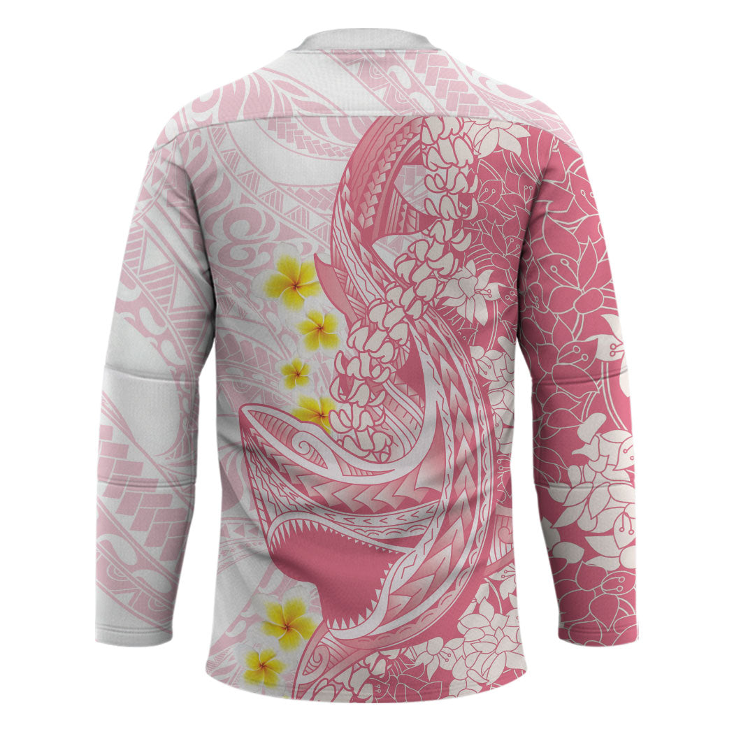 Pink Hawaii Shark Tattoo Hockey Jersey Puakenikeni Lei Plumeria Polynesian Pattern LT14 - Polynesian Pride