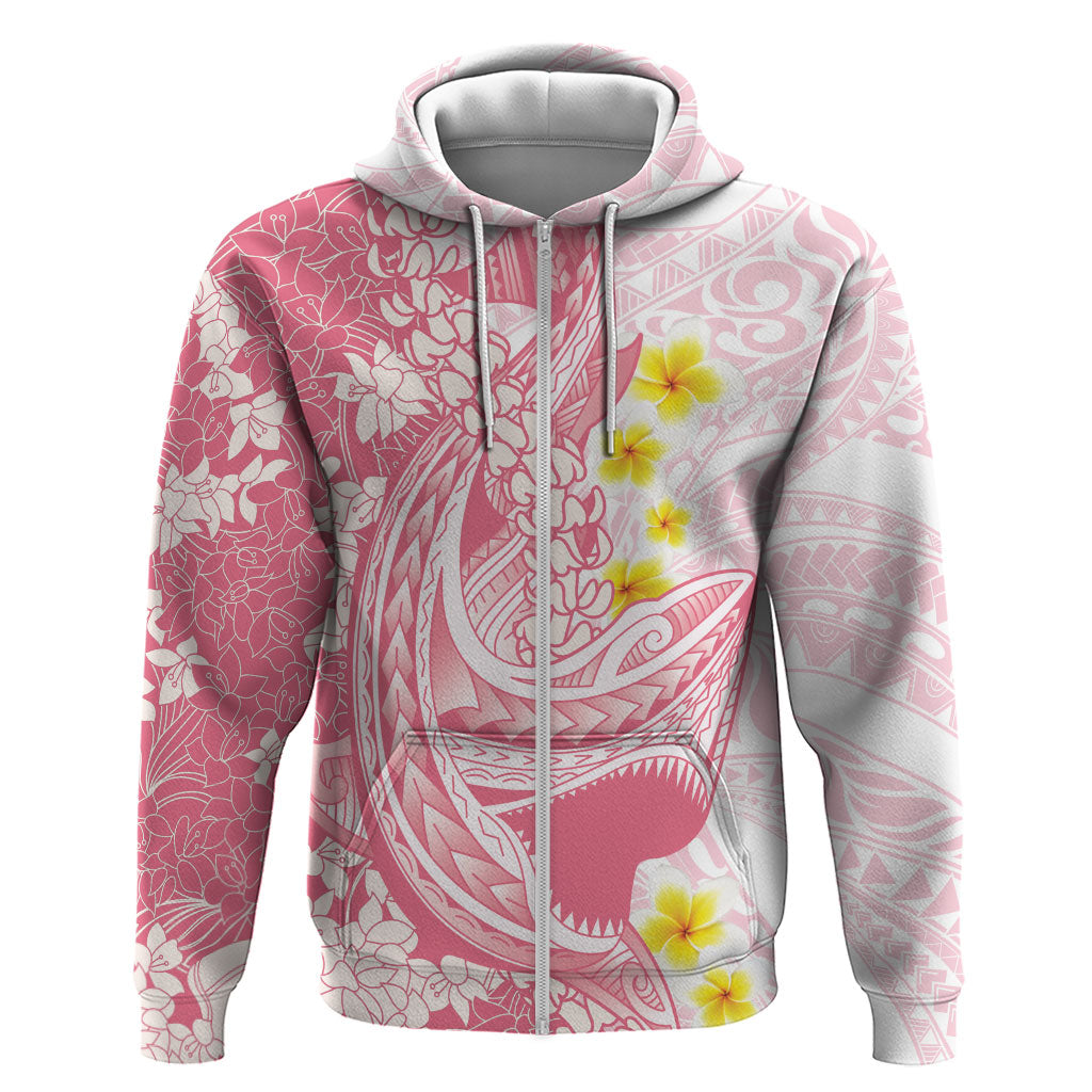 Pink Hawaii Shark Tattoo Hoodie Puakenikeni Lei Plumeria Polynesian Pattern LT14 Zip Hoodie Pink - Polynesian Pride