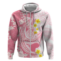 Pink Hawaii Shark Tattoo Hoodie Puakenikeni Lei Plumeria Polynesian Pattern LT14 Zip Hoodie Pink - Polynesian Pride