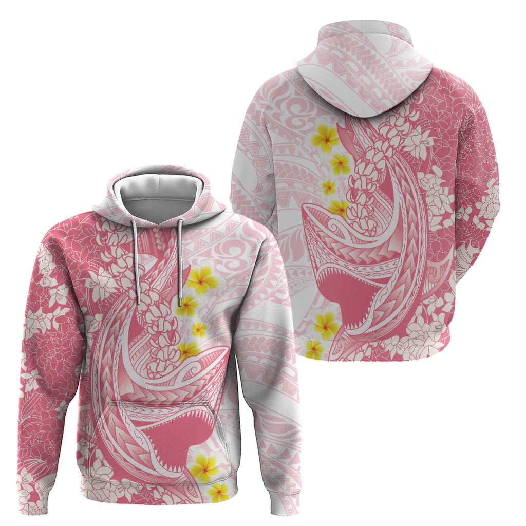 Pink Hawaii Shark Tattoo Hoodie Puakenikeni Lei Plumeria Polynesian Pattern LT14 - Polynesian Pride