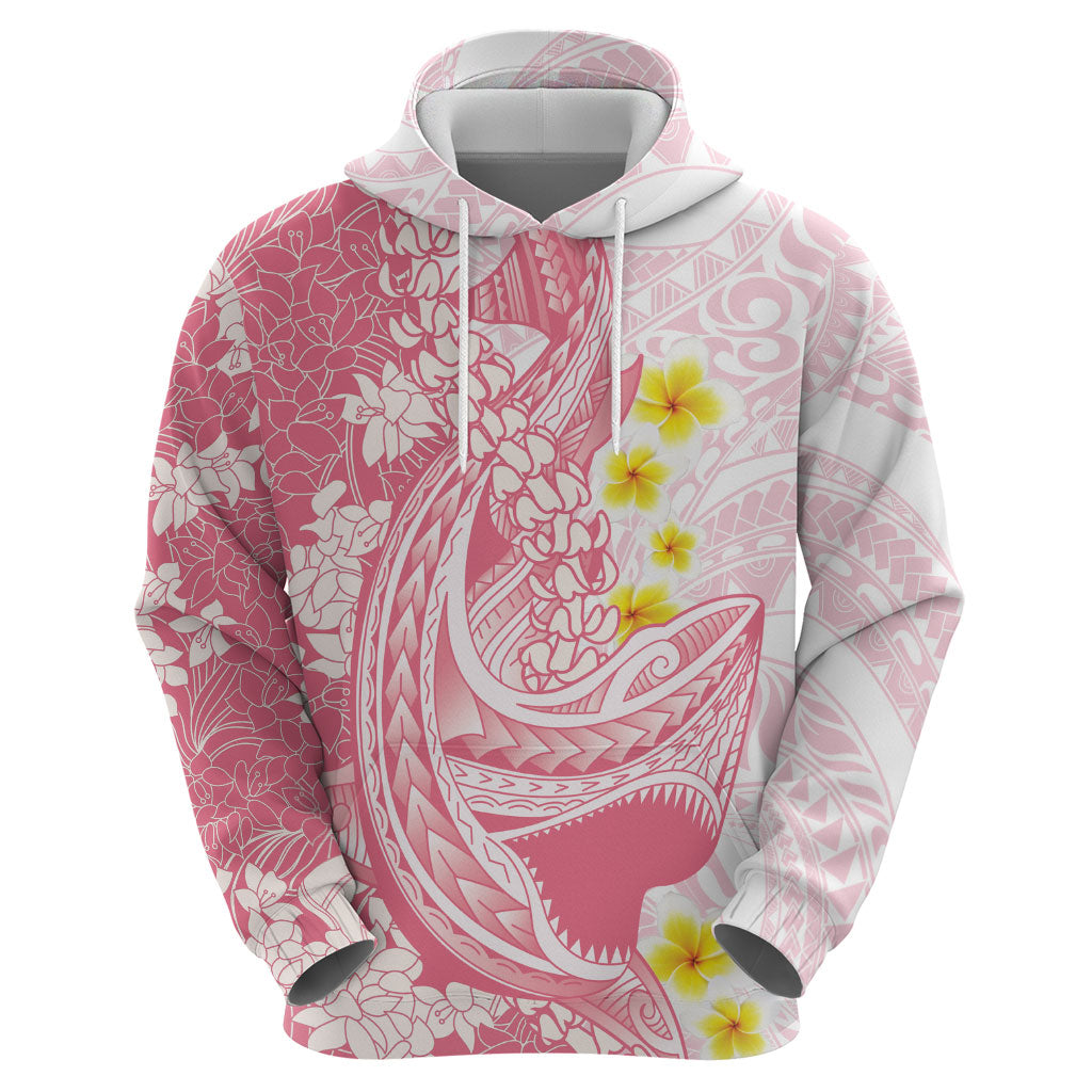 Pink Hawaii Shark Tattoo Hoodie Puakenikeni Lei Plumeria Polynesian Pattern LT14 - Polynesian Pride
