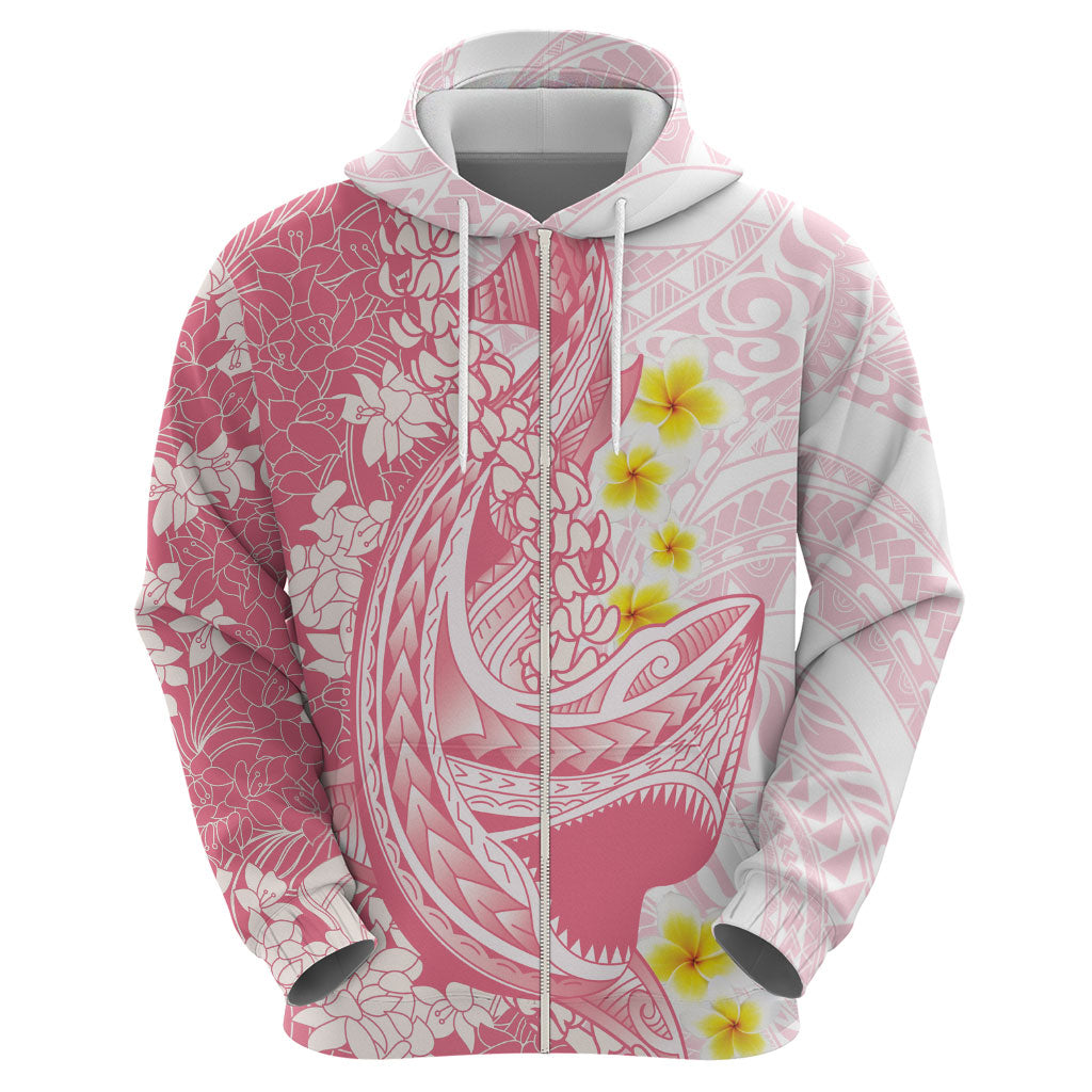 Pink Hawaii Shark Tattoo Hoodie Puakenikeni Lei Plumeria Polynesian Pattern LT14 - Polynesian Pride