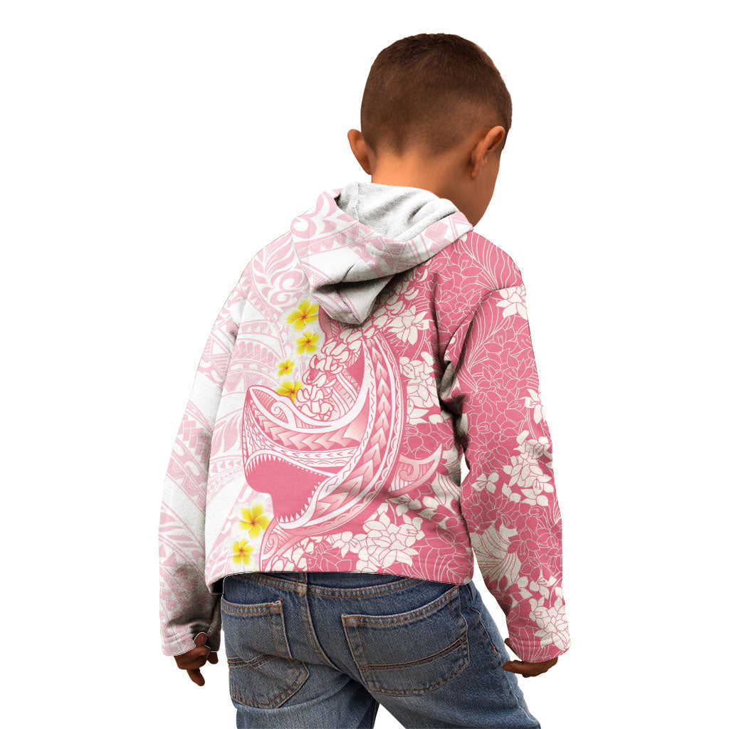 Pink Hawaii Shark Tattoo Kid Hoodie Puakenikeni Lei Plumeria Polynesian Pattern LT14 - Polynesian Pride