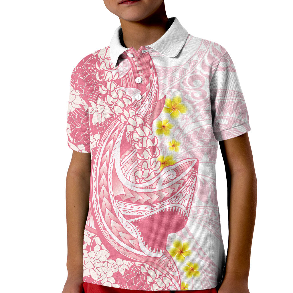Pink Hawaii Shark Tattoo Kid Polo Shirt Puakenikeni Lei Plumeria Polynesian Pattern LT14 Kid Pink - Polynesian Pride