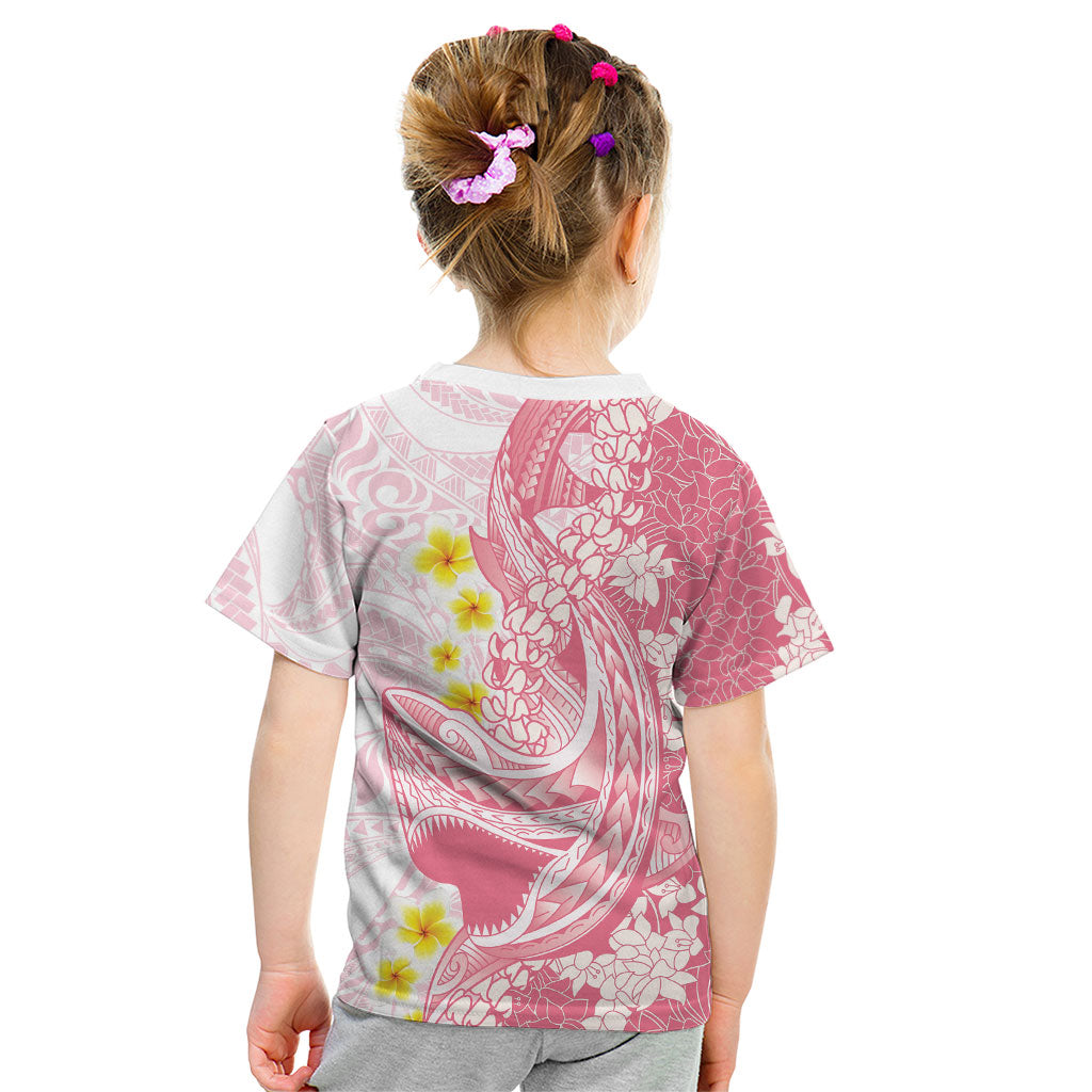 Pink Hawaii Shark Tattoo Kid T Shirt Puakenikeni Lei Plumeria Polynesian Pattern LT14 - Polynesian Pride