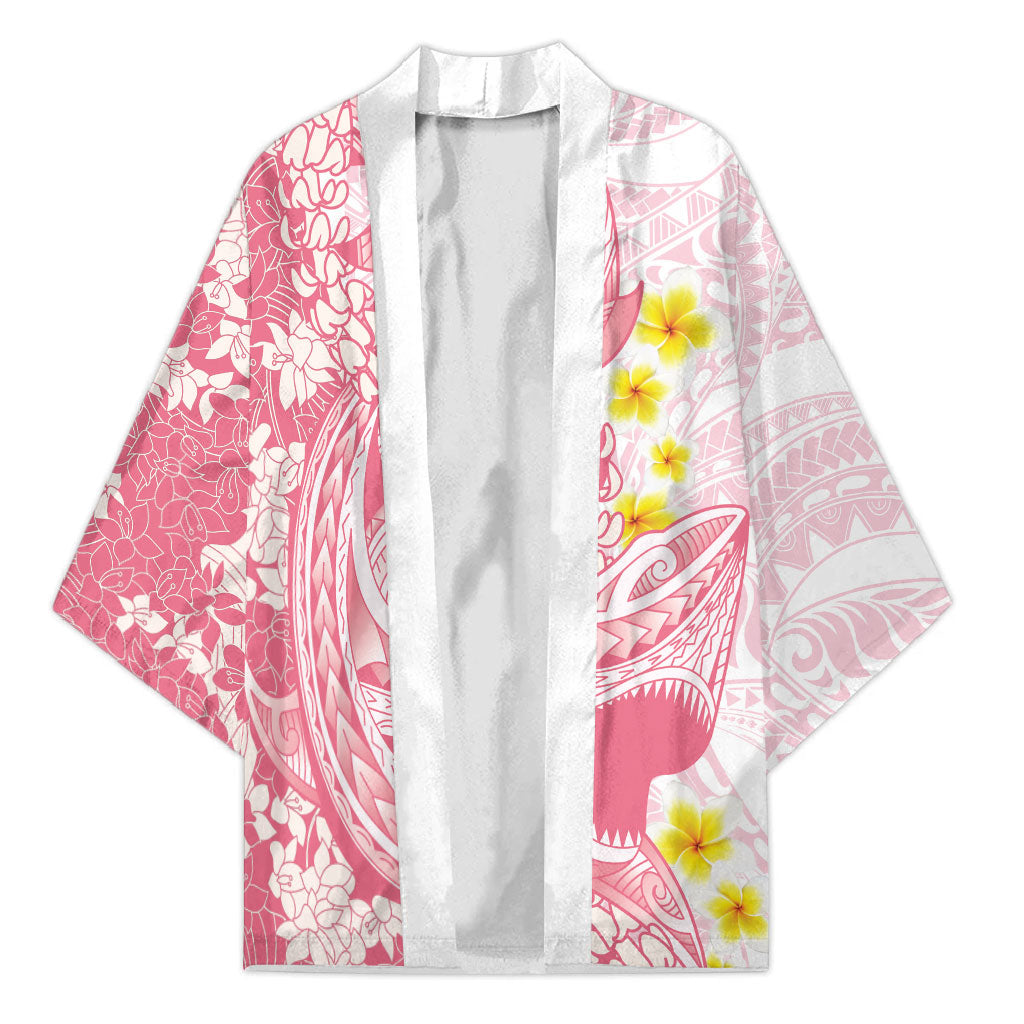 Pink Hawaii Shark Tattoo Kimono Puakenikeni Lei Plumeria Polynesian Pattern