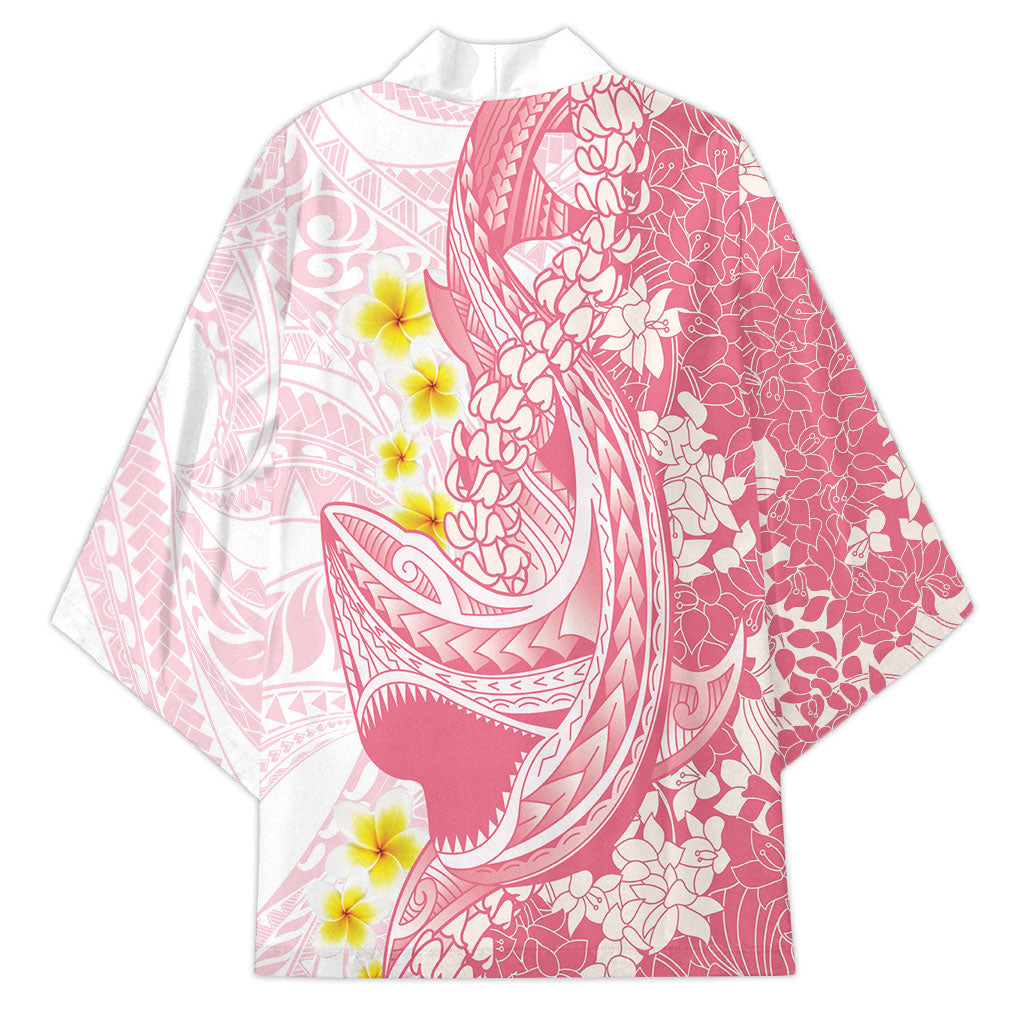 Pink Hawaii Shark Tattoo Kimono Puakenikeni Lei Plumeria Polynesian Pattern