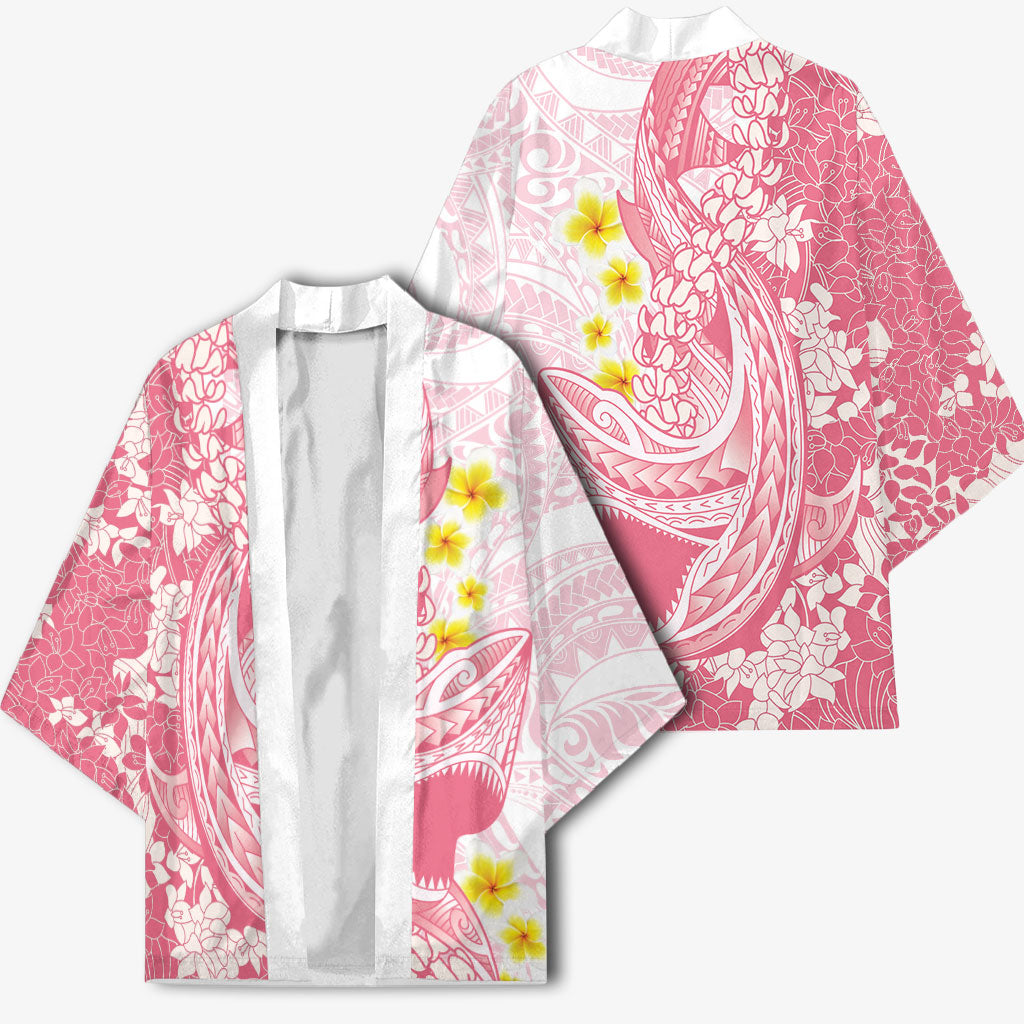 Pink Hawaii Shark Tattoo Kimono Puakenikeni Lei Plumeria Polynesian Pattern