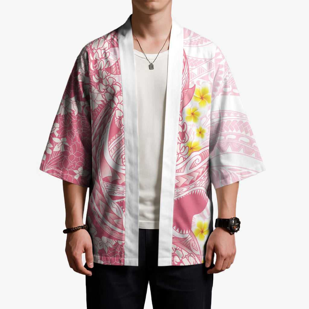 Pink Hawaii Shark Tattoo Kimono Puakenikeni Lei Plumeria Polynesian Pattern