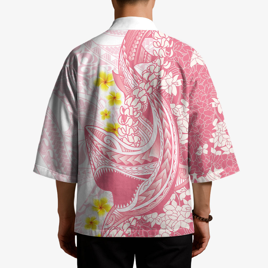 Pink Hawaii Shark Tattoo Kimono Puakenikeni Lei Plumeria Polynesian Pattern