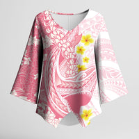 Pink Hawaii Shark Tattoo Kimono Sleeve Blouse Puakenikeni Lei Plumeria Polynesian Pattern LT14 Female Pink - Polynesian Pride