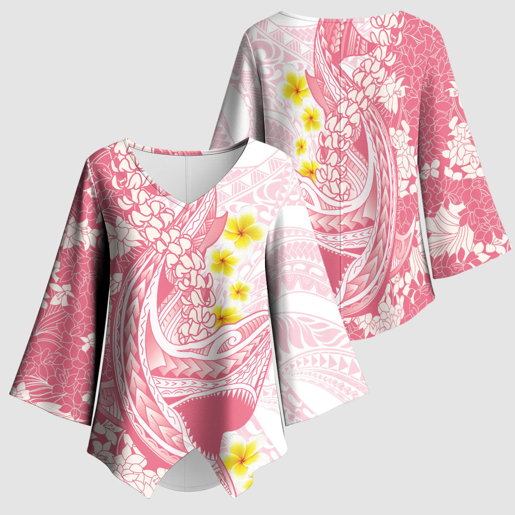 Pink Hawaii Shark Tattoo Kimono Sleeve Blouse Puakenikeni Lei Plumeria Polynesian Pattern LT14 - Polynesian Pride