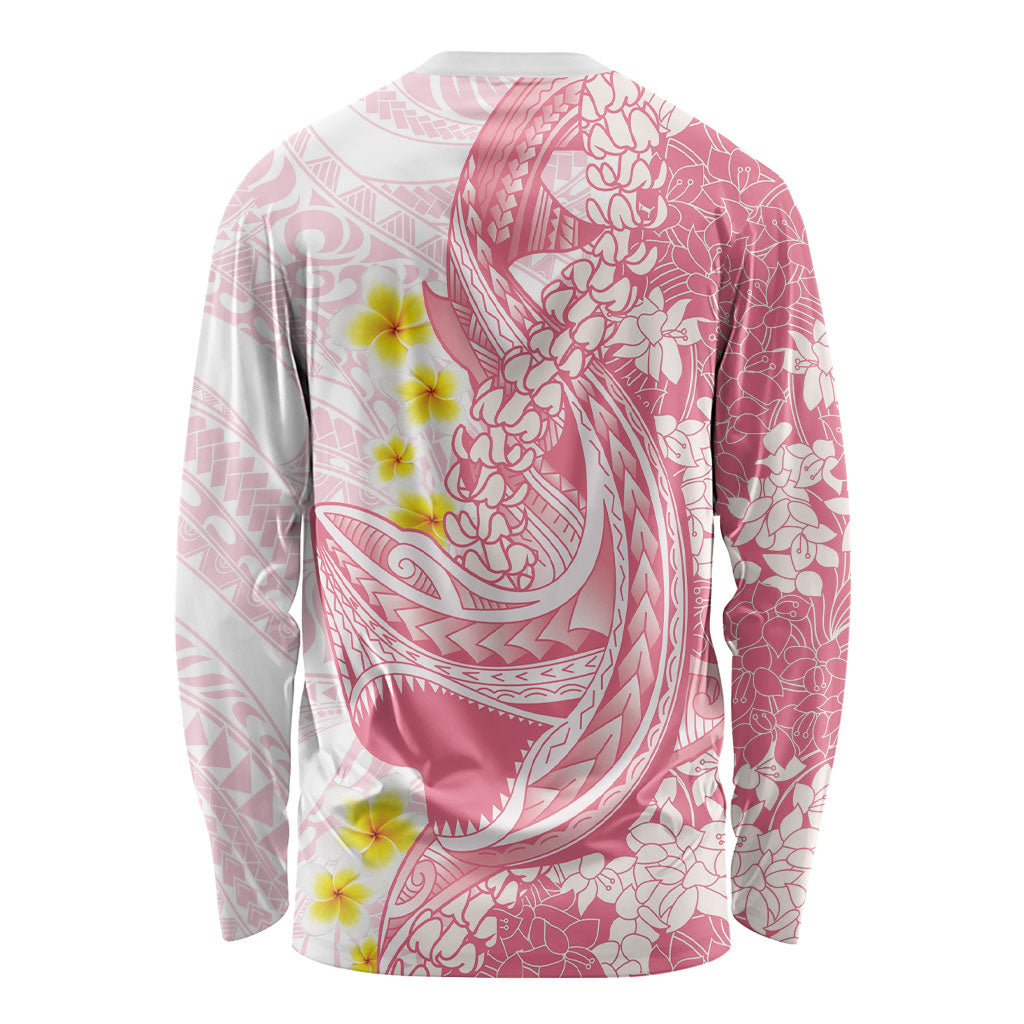 Pink Hawaii Shark Tattoo Long Sleeve Shirt Puakenikeni Lei Plumeria Polynesian Pattern LT14 - Polynesian Pride