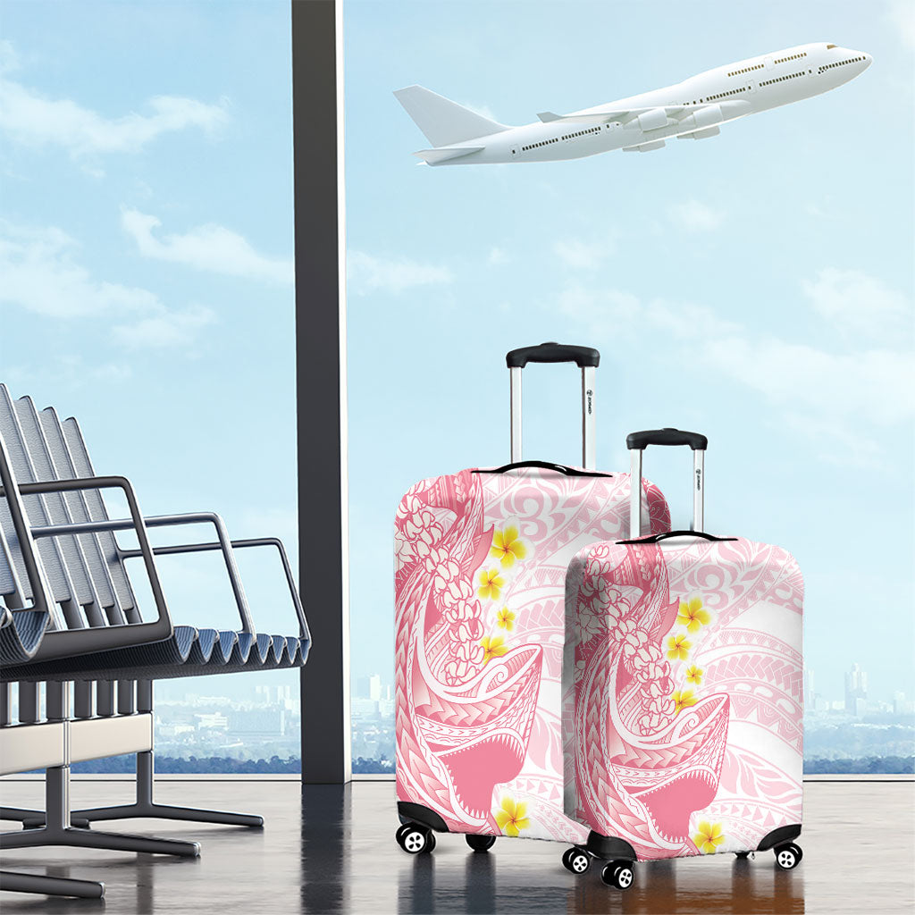 Pink Hawaii Shark Tattoo Luggage Cover Puakenikeni Lei Plumeria Polynesian Pattern