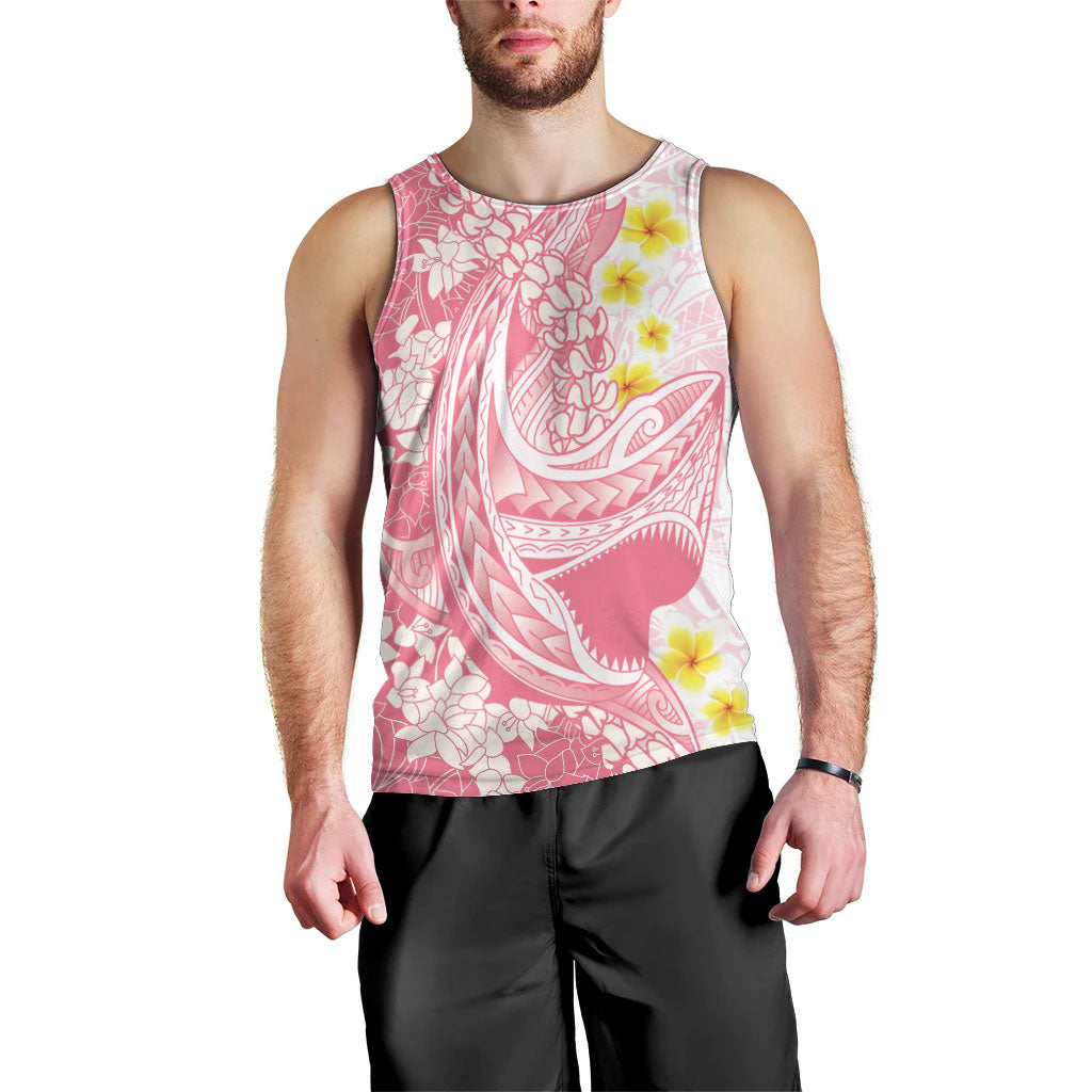 Pink Hawaii Shark Tattoo Men Tank Top Puakenikeni Lei Plumeria Polynesian Pattern LT14 - Polynesian Pride