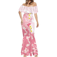 Pink Hawaii Shark Tattoo Mermaid Dress Puakenikeni Lei Plumeria Polynesian Pattern LT14 - Polynesian Pride