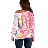 Pink Hawaii Shark Tattoo Off Shoulder Sweater Puakenikeni Lei Plumeria Polynesian Pattern LT14 - Polynesian Pride