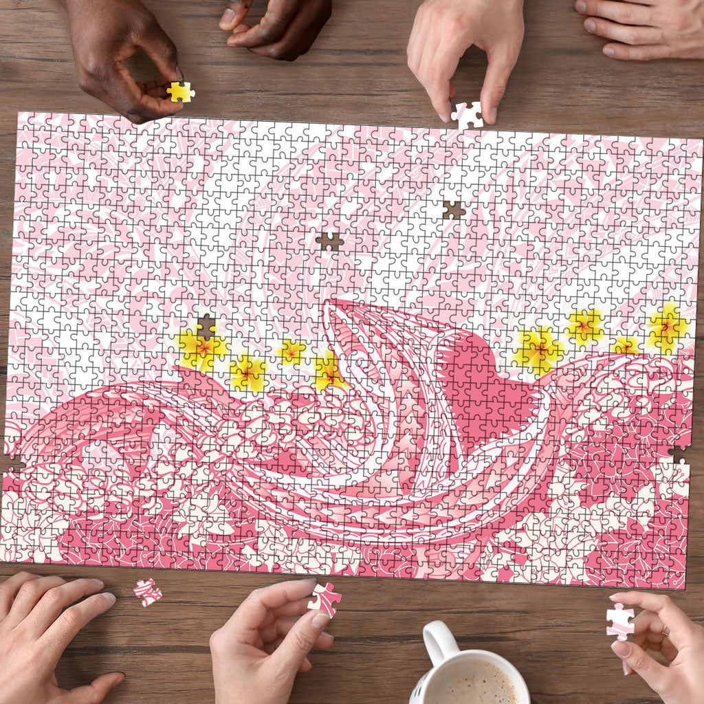Pink Hawaii Shark Tattoo Puzzle Puakenikeni Lei Plumeria Polynesian Pattern LT14 - Polynesian Pride