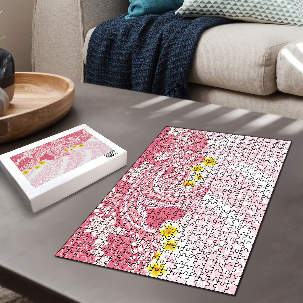 Pink Hawaii Shark Tattoo Puzzle Puakenikeni Lei Plumeria Polynesian Pattern LT14 - Polynesian Pride