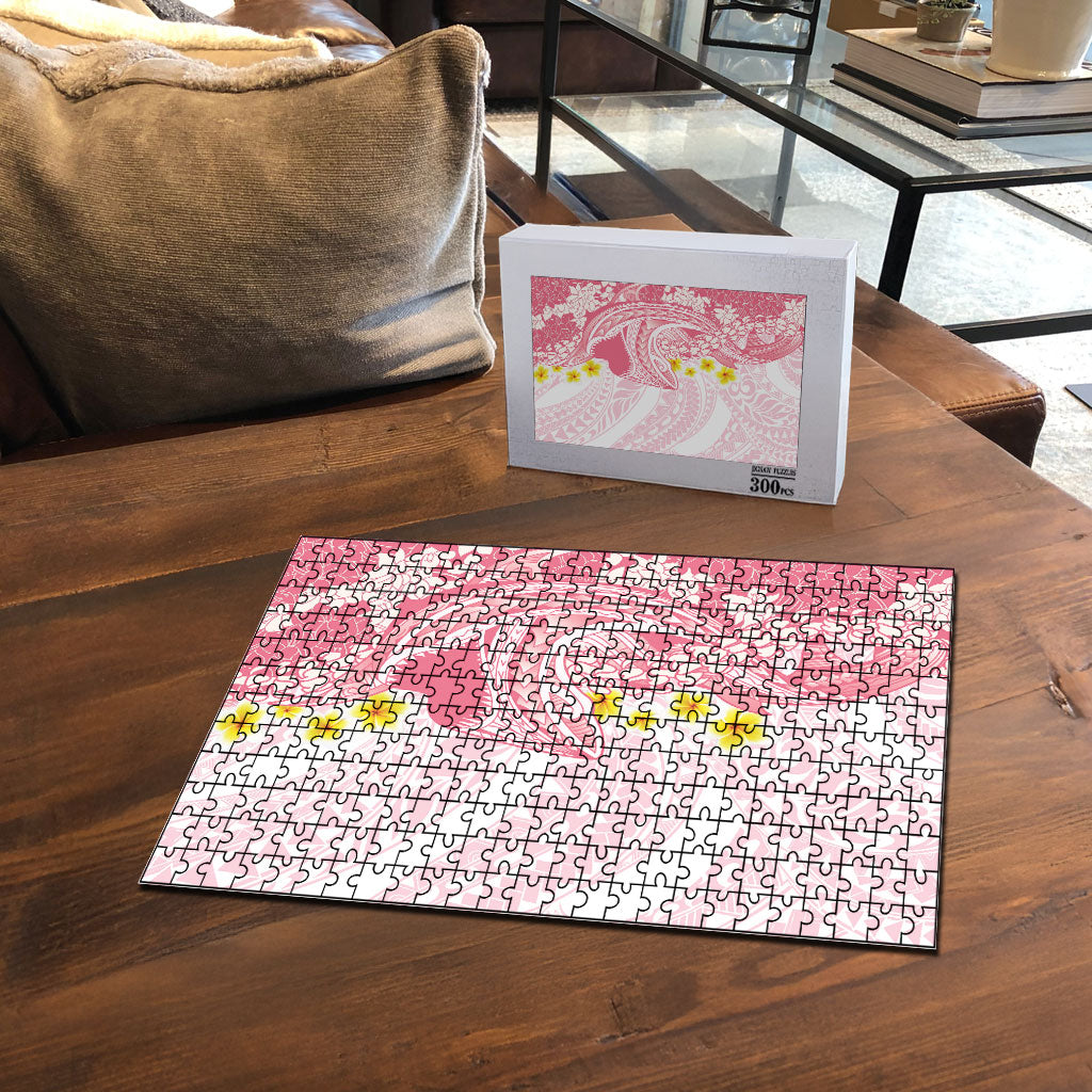 Pink Hawaii Shark Tattoo Puzzle Puakenikeni Lei Plumeria Polynesian Pattern LT14 - Polynesian Pride
