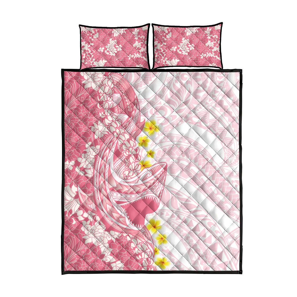 Pink Hawaii Shark Tattoo Quilt Bed Set Puakenikeni Lei Plumeria Polynesian Pattern LT14 - Polynesian Pride