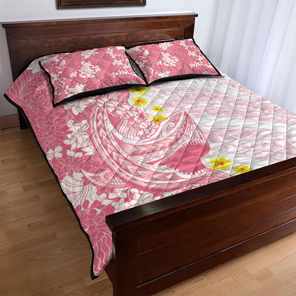 Pink Hawaii Shark Tattoo Quilt Bed Set Puakenikeni Lei Plumeria Polynesian Pattern LT14 - Polynesian Pride