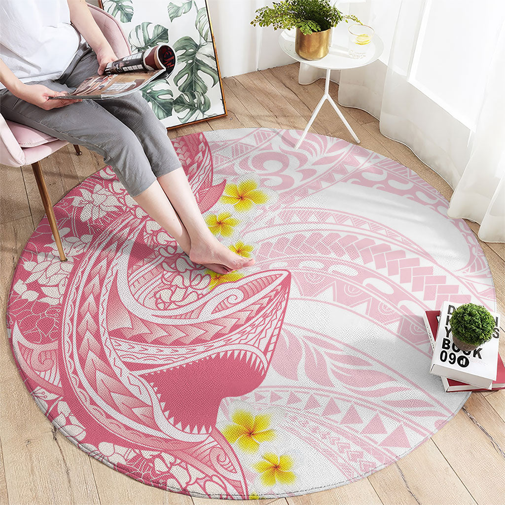 Pink Hawaii Shark Tattoo Round Carpet Puakenikeni Lei Plumeria Polynesian Pattern LT14 - Polynesian Pride
