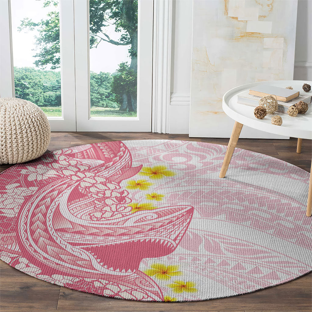 Pink Hawaii Shark Tattoo Round Carpet Puakenikeni Lei Plumeria Polynesian Pattern LT14 - Polynesian Pride