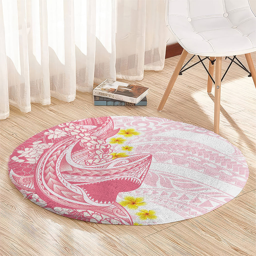 Pink Hawaii Shark Tattoo Round Carpet Puakenikeni Lei Plumeria Polynesian Pattern LT14 - Polynesian Pride