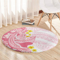 Pink Hawaii Shark Tattoo Round Carpet Puakenikeni Lei Plumeria Polynesian Pattern LT14 - Polynesian Pride