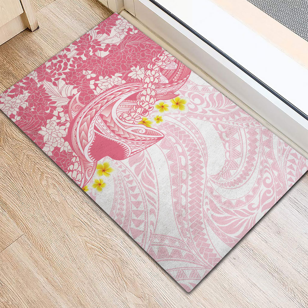 Pink Hawaii Shark Tattoo Rubber Doormat Puakenikeni Lei Plumeria Polynesian Pattern LT14 - Polynesian Pride