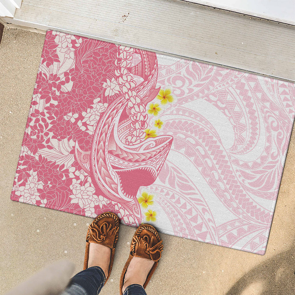 Pink Hawaii Shark Tattoo Rubber Doormat Puakenikeni Lei Plumeria Polynesian Pattern LT14 - Polynesian Pride
